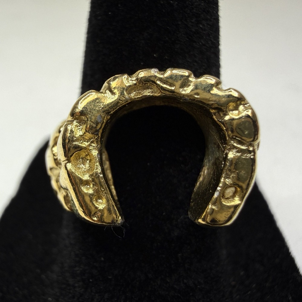 Vintage Style Gold Tone Horse Shoe Nugget Textured Ring Fashion Jewelry Sz 6